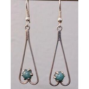 Vintage 925 Sterling Green Prong Set Round Stone Drop Dangle Earrings